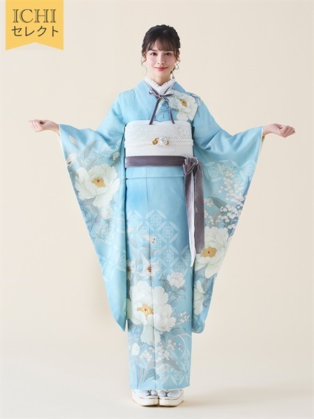 10％OFF【ICHIセレクト】振袖レンタルコーデセット 芸艸堂芍薬(水色)