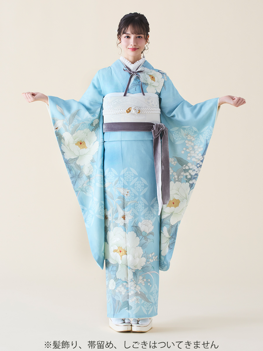 10％OFF【ICHIセレクト】振袖レンタルコーデセット 芸艸堂芍薬(水色