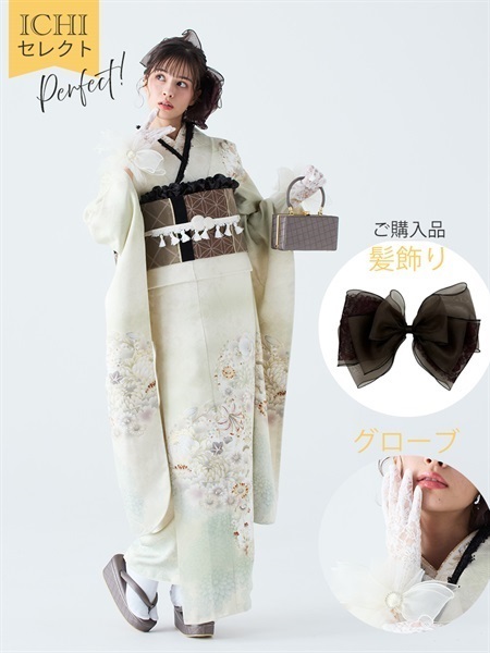 10％OFF【ICHIセレクト】振袖レンタルコーデセット 正絹振袖 花影
