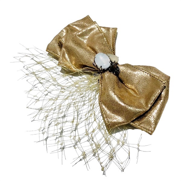 髪飾り　エコレザーメタリックリボン(ゴールドF101-B41)