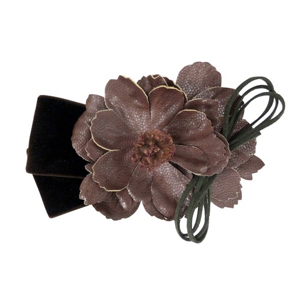 髪飾り　ベロア＆エコレザークリップ(ブラウン F102-E57)