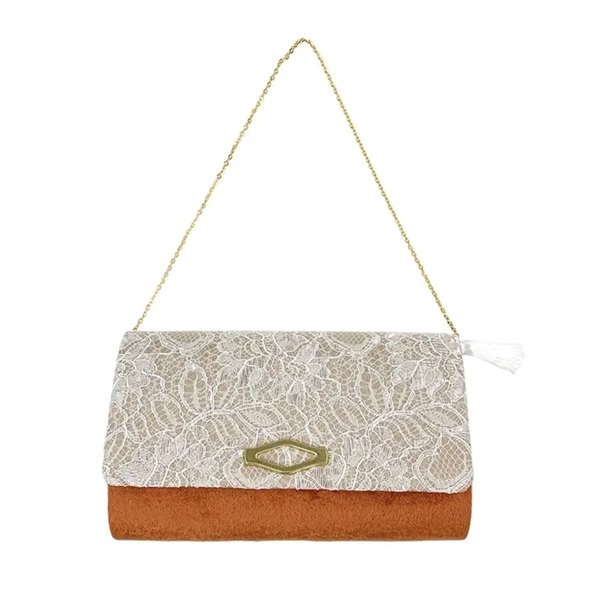 バッグ　レースクラッチタッセル付き   テラコッタ