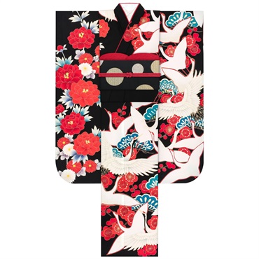 【Web限定】F1711 鶴と牡丹 黒