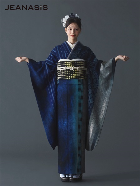  JEANASiS 振袖レンタルセット チェックストライプ(ネイビー)