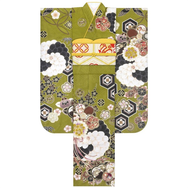 正絹振袖レンタルセット 花玉(緑)