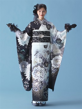 正絹振袖レンタルセット 月影(モノトーン)