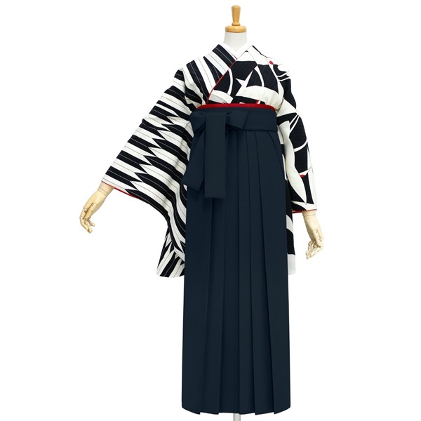 きもの単品 M0001 鶴×矢羽根 黒