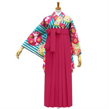 【Web限定】きもの単品 M0009 縞に花紋 ターコイズ