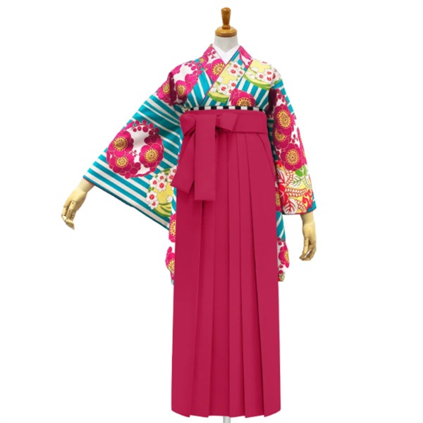【Web限定】きもの単品 M0009 縞に花紋 ターコイズ