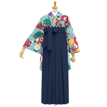 【Web限定】きもの単品 M0021 縞に万寿菊 ターコイズ