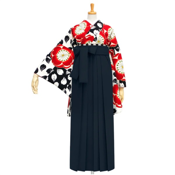 【Web限定】きもの単品 M0039 市松桜 黒×白