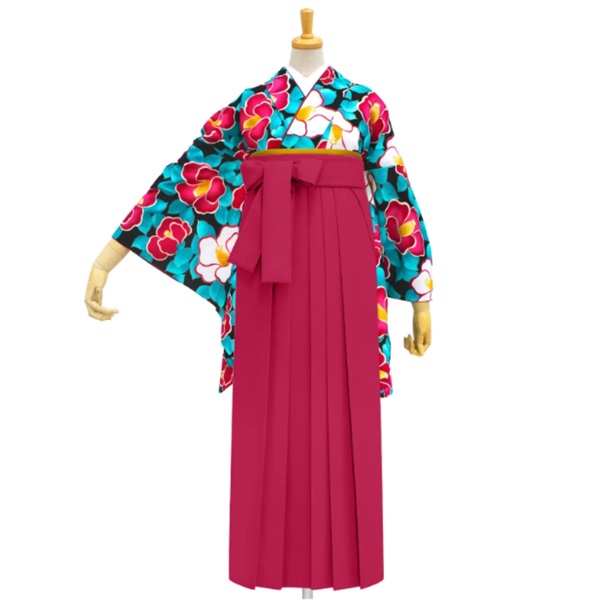 【Web限定】きもの単品 M0047 レトロ椿 黒