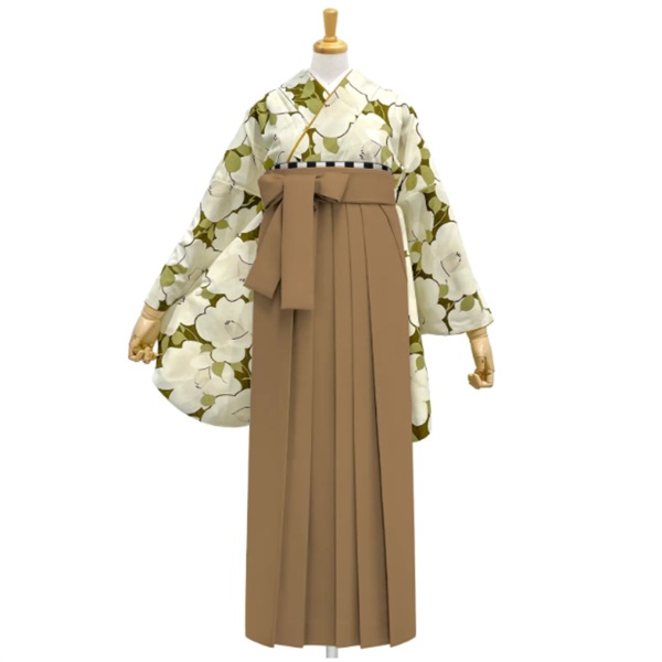 きもの単品 M0077 椿づくし オリーブ