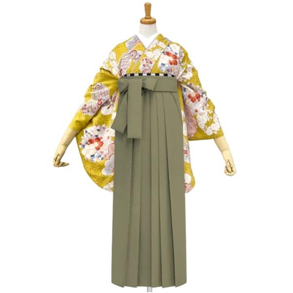 きもの単品 M0090 松に花丸紋 カラシ