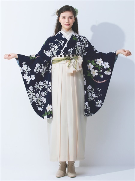 きもの単品 M0114 桜丸紋 紺