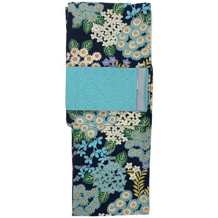 小菊と紫陽花 浴衣+半巾帯(ミズイロ)