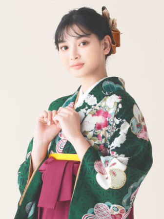 松に花丸紋(緑)　袴 H0001 えんじ